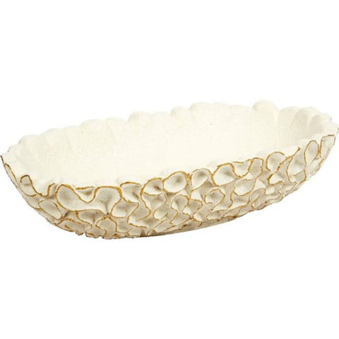 BW-4198 WHITE OVAL SWIRL BOWL WITH GOLD ACCENTS