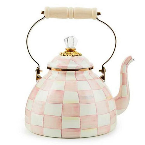 ROSY CHECK 3 QT ENAMEL TEA KETTLE