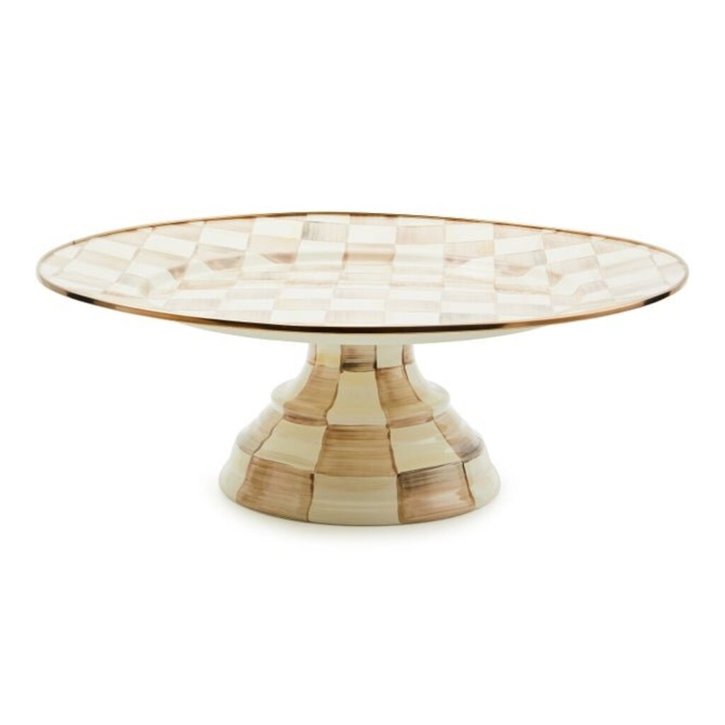 MOCHA CHECK SMALL PEDESTAL PLATTER