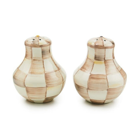MOCHA CHECK SMALL SALT AND PEPPER SHAKERS